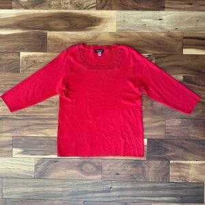 Cable & Gauge Red Rhinestone Accented Neck Sweater size 1X